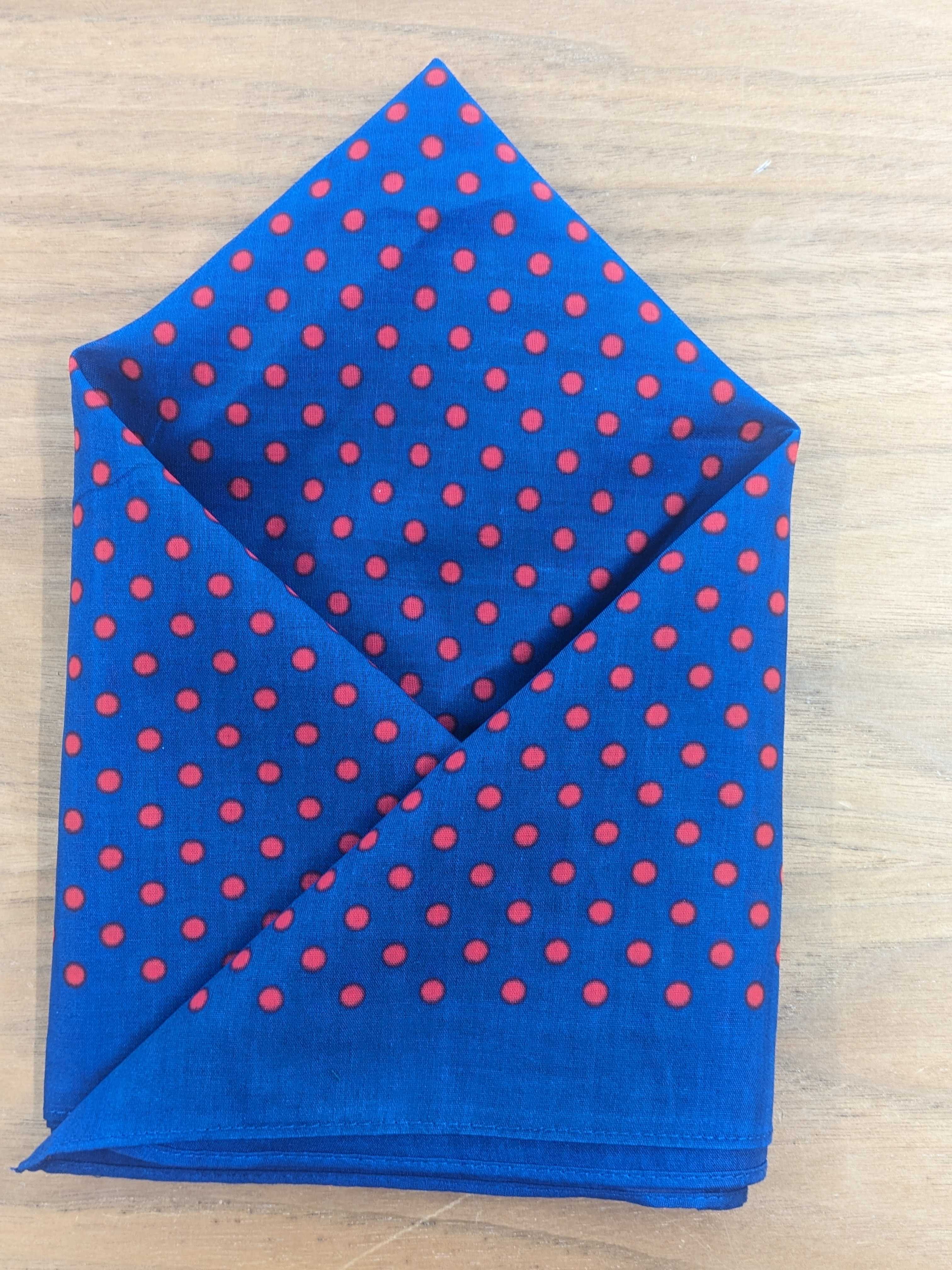 Handkerchief - Navy Blue With Small Red Polka Dots